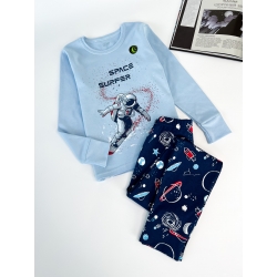 Пижама для мальчика тм" Фламинго" Астронавт голубая