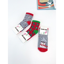 Махровые детские носки (набор 3 шт) тм "Twinsocks" новогодние