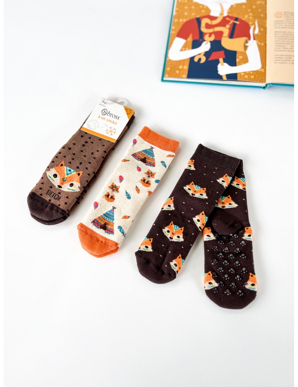 Махрові дитячі шкарпетки (набір 3 шт) для хлопчиків тм "Bross" Лисичка