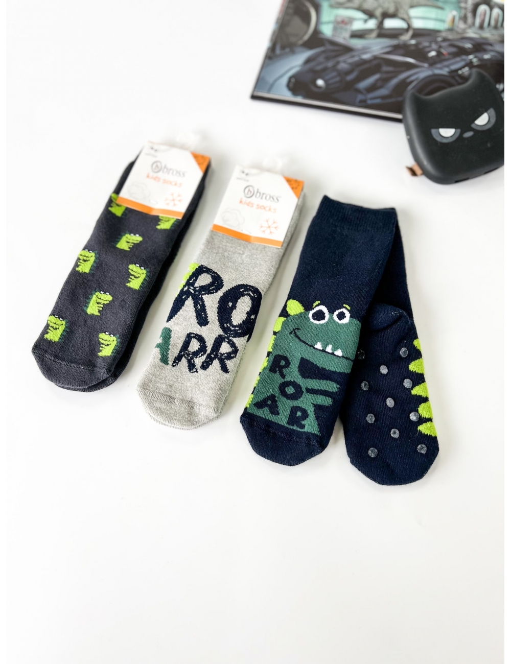 Махрові дитячі шкарпетки (набір 3 шт) для хлопчиків тм "Bross" Дино