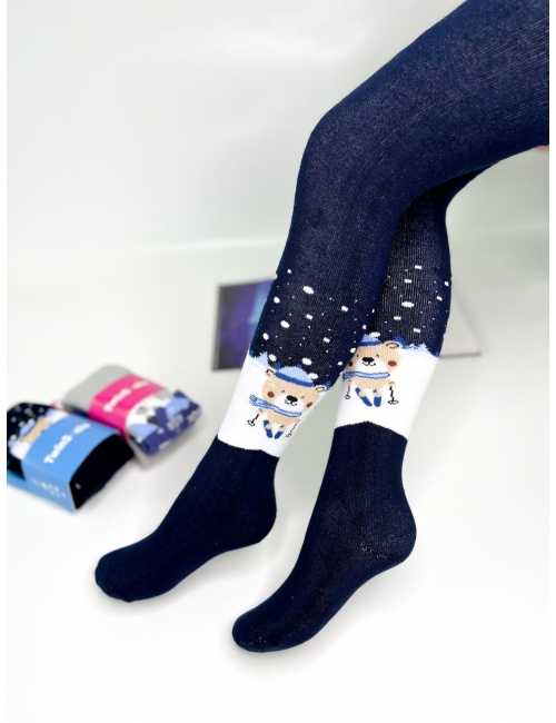 Дитячі теплі колготки тм "Twinsocks" Ведмедик темно сині