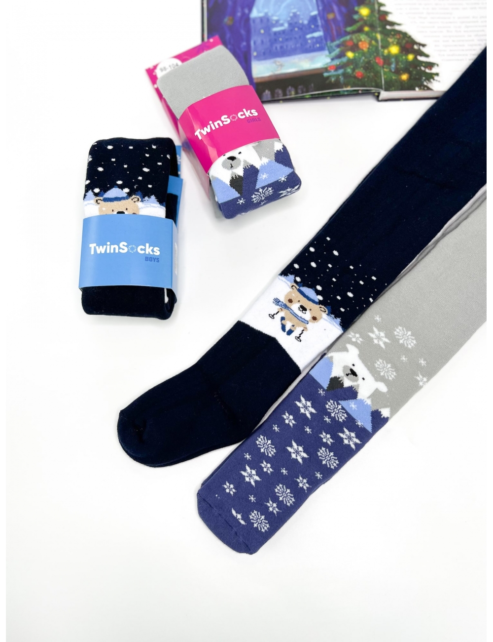 Детские теплые колготки тм" "Twinsocks" Медведь темно синие
