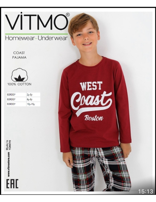 Піжама для хлопчика тм "Vitmo" Coast бордова