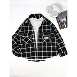 Сорочка і лонгслів для підлітка клітинка чорна крупна