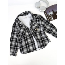Сорочка і лонгслів для підлітка клітинка чорна дрібна
