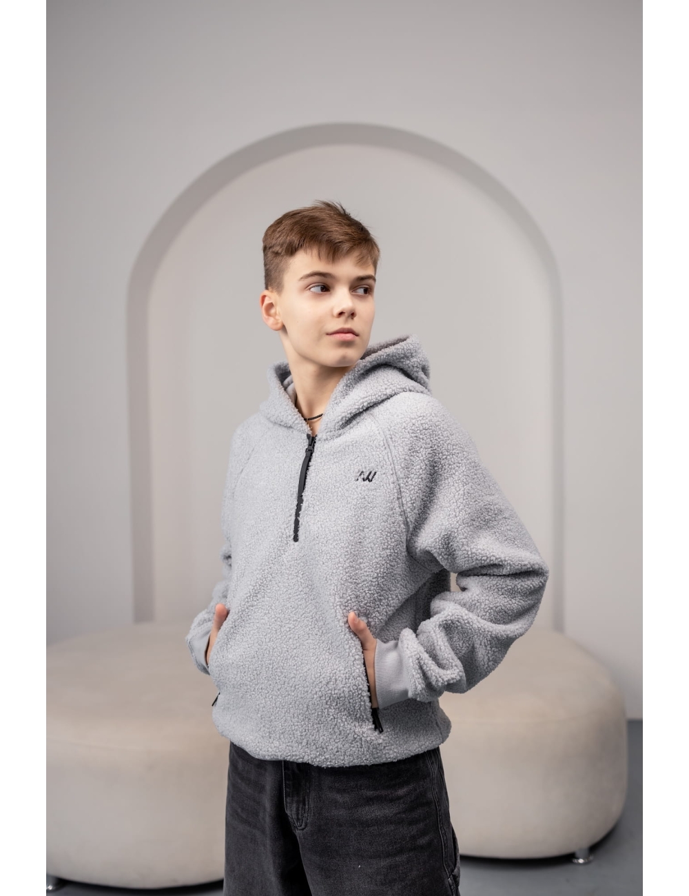 Худи флисовый для подростка тм "Nowear" серый