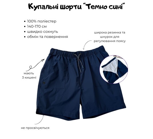 Пляжні шорти для хлопчиків підлітків темно-сині