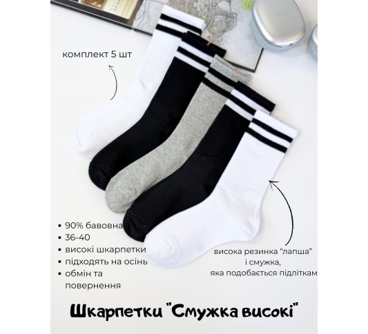 Шкарпетки підліткові (5 шт) Coalo смужка високі