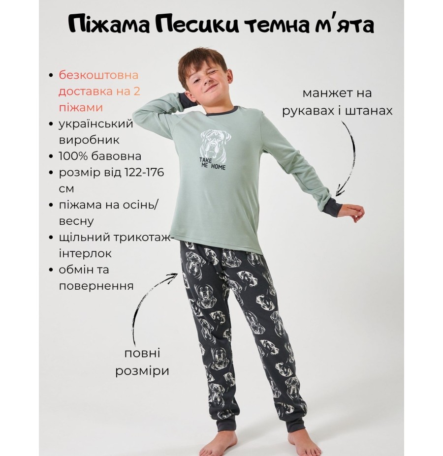 Піжама для хлопчика тм "Smil" Песики темна мʼята