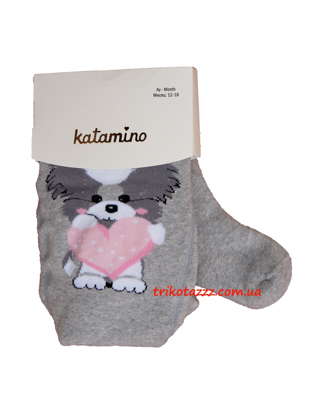 Детские махровые колготки для девочки серые тм"Katamino" Suzzy Baby Havlu Собачка с сердечком