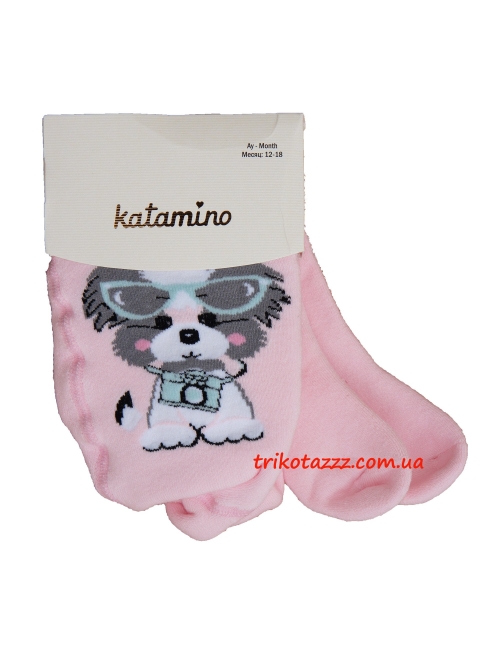 Дитячі махрові колготки для дівчинки тм "Katamino" Suzzy Baby Havlu Собачка на рожевому
