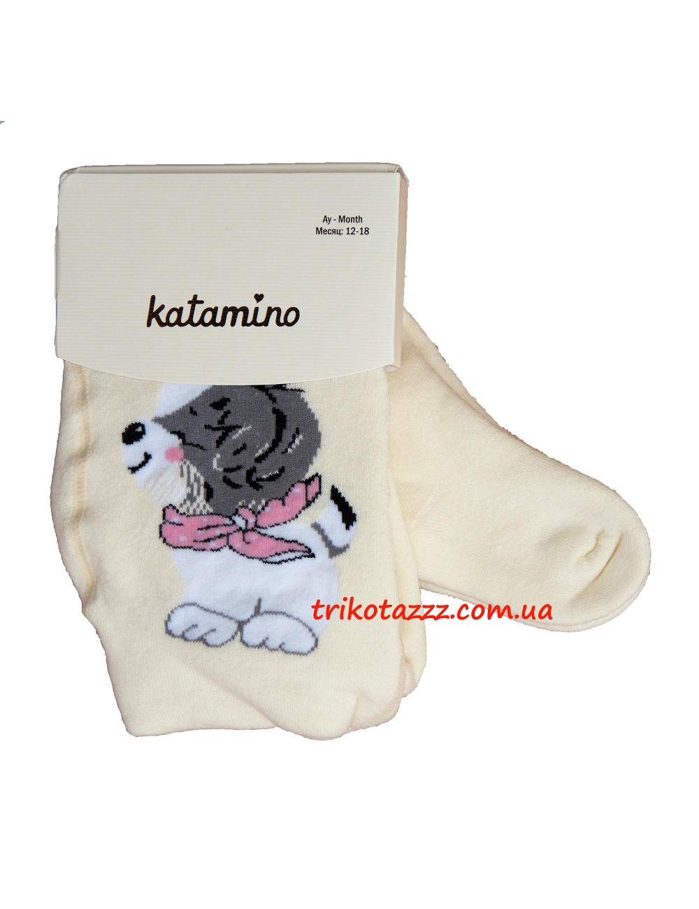 Детские махровые колготки для девочки кремовые тм"Katamino" Suzzy Baby Собачка на кремовом