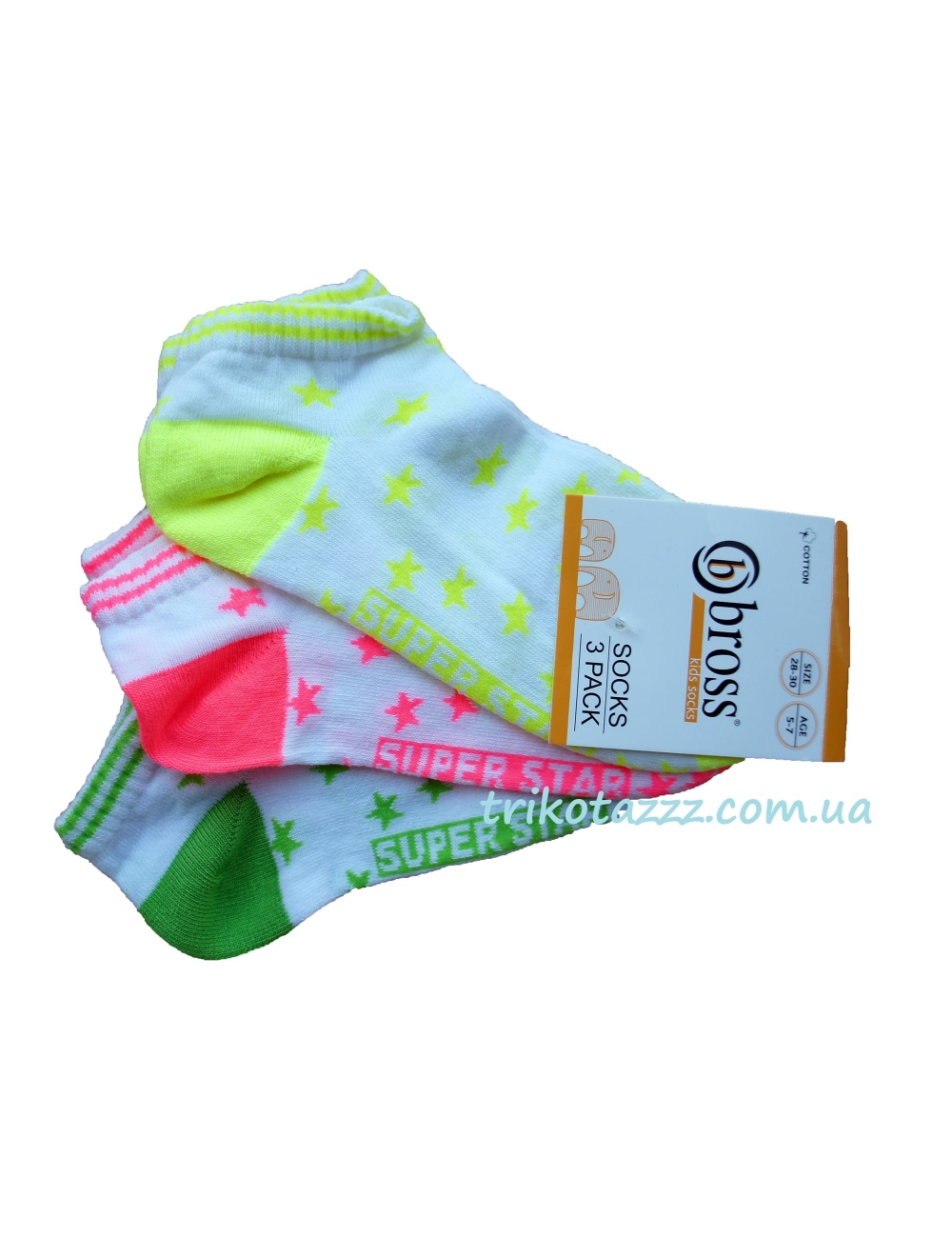 Короткі шкарпетки для дівчинки 3шт тм &quot;Bross&quot; неонові зірки