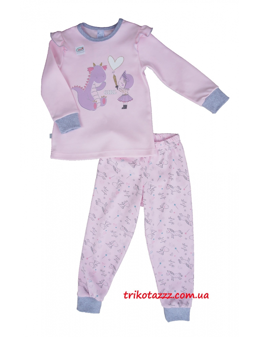 Пижама детская для маленьких девочек  светящаяся в темноте с легким начесом  тм"Смил" Дракончик розовая