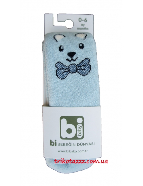 Детские махровые колготки для мальчиков Bibaby мордочки голубые