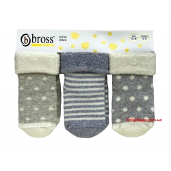 Детские теплые носки для новорожденных 3 шт тм" Bross " Серый горошки