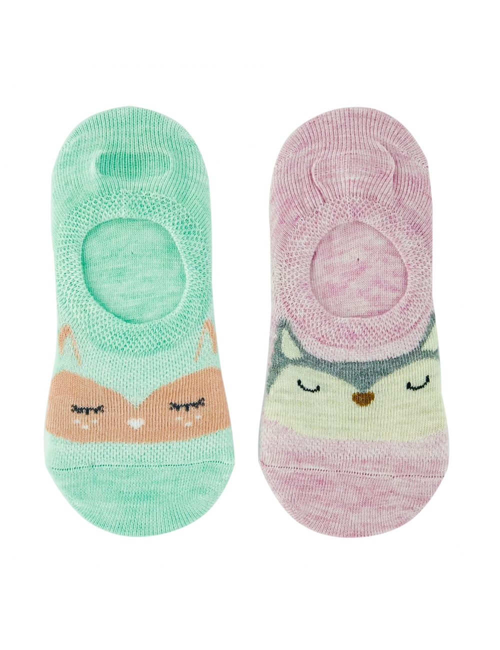 Сліди (шкарпетки) для дівчаток 2 пари Midini Мордочки зелені + лілові