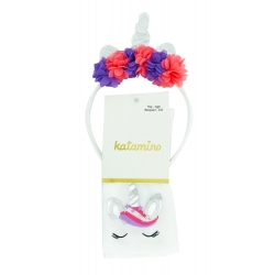 Детские капроновые колготки с Единорогом и обручем тм" Katamino " белые с лиловым
