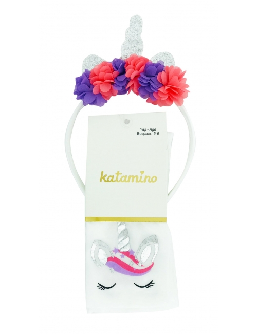 Детские капроновые колготки с Единорогом и обручем тм" Katamino " белые с лиловым