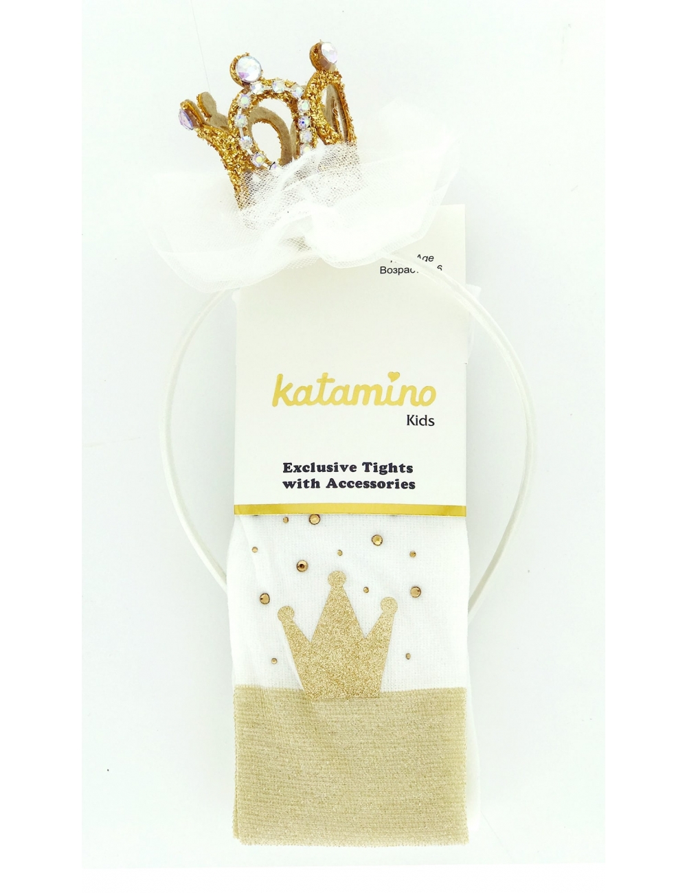 Дитячі капронові колготки з люрексом і обручем Корона тм "Katamino" білі з золотом